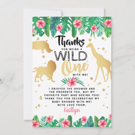女の子の赤ちゃんシャワーを彼女の道にある小さな野生の人 サンキューカード (正面)