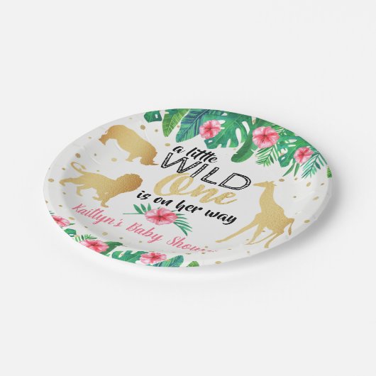 女の子の赤ちゃんシャワーを彼女の道にある小さな野生の人 ペーパープレート (アングル)