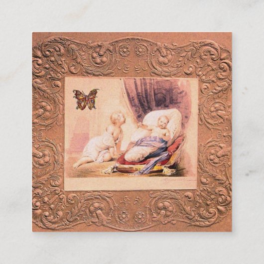 女の子の赤ちゃんシャワーアンティークピンクバタフライ、フローラ スクエア名刺 (裏面)