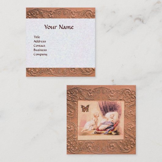 女の子の赤ちゃんシャワーアンティークピンクバタフライ、フローラ スクエア名刺 (正面/裏面)