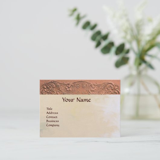 女の子の赤ちゃんシャワーアンティークピンクフローラモノグラム 名刺 (スタンド正面)