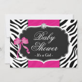 女の子の赤ちゃんシャワーエレガント- Zebra Printホットピンク 招待状 (正面)