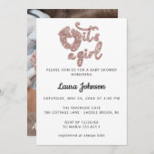 女の子の赤ちゃんシャワーカスタムバラグリッター 招待状 (正面/裏面)