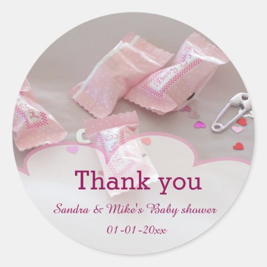 女の子の赤ちゃんシャワーキャンディーセーフティーピンだ ラウンドシール (正面)