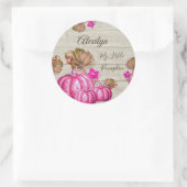 女の子の赤ちゃんシャワーグレーの木の秋のピンクのカボチャCla ラウンドシール (バッグ)