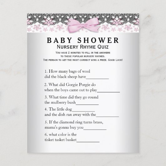 女の子の赤ちゃんシャワーゲーム単語スクランブル韻クイズ (裏面)