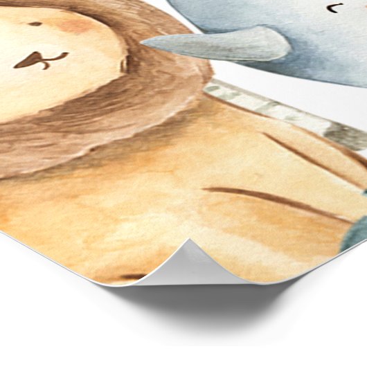 女の子の赤ちゃんシャワーサファリ動物の歓迎サイン ポスター (角)