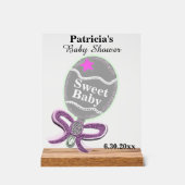 女の子の赤ちゃんシャワーシルバーピンクガラトル アクリルサイン (正面)