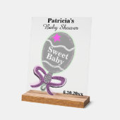 女の子の赤ちゃんシャワーシルバーピンクガラトル アクリルサイン (傾斜)