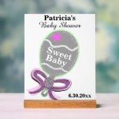 女の子の赤ちゃんシャワーシルバーピンクグリーンガラトル アクリルサイン (ニュートラル)