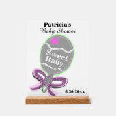 女の子の赤ちゃんシャワーシルバーピンクグリーンガラトル アクリルサイン (正面)