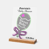 女の子の赤ちゃんシャワーシルバーピンクグリーンガラトル アクリルサイン (傾斜)