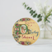 女の子の赤ちゃんシャワーストークフローラパーチメントモノグラム 招待状 (スタンド正面)