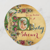 女の子の赤ちゃんシャワーストークフローラパーチメントモノグラム 招待状 (正面/裏面)