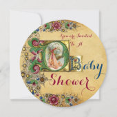 女の子の赤ちゃんシャワーストークフローラパーチメントモノグラム 招待状 (正面)