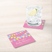 女の子の赤ちゃんシャワーパーティーと名前をカスタムする スクエアペーパーコースター (インサイチュ)
