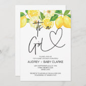 女の子の赤ちゃんシャワーパーティーサマーレモン 招待状 (正面/裏面)