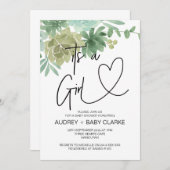 女の子の赤ちゃんシャワーパーティー緑の多肉植物 招待状 (正面/裏面)