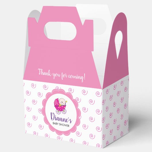 女の子の赤ちゃんシャワーピンクのスパイラルウィープボックス フェイバーボックス (オープン)