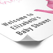 女の子の赤ちゃんシャワーピンクのティーポットと花へようこそ ポスター (角)