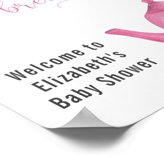 女の子の赤ちゃんシャワーピンクのティーポットと花へようこそ ポスター (角)