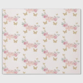 女の子の赤ちゃんシャワーピンクのバラと蝶 ラッピングペーパー (フラット)