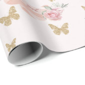 女の子の赤ちゃんシャワーピンクのバラと蝶 ラッピングペーパー (ロールコーナー)