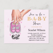 女の子の赤ちゃんシャワーピンクガールシューズ招待状 ポストカード (正面)