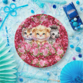 女の子の赤ちゃんシャワーピンクグリッター野生動物 ペーパープレート (パーティー)