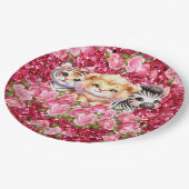 女の子の赤ちゃんシャワーピンクグリッター野生動物 ペーパープレート (アングル)