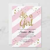女の子の赤ちゃんシャワーピンクストライプ金ゴールド招待状 招待状 (正面)