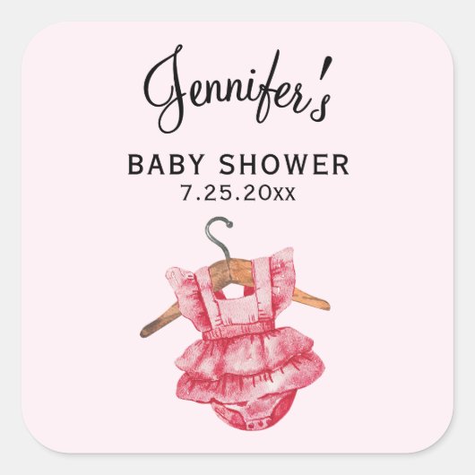 女の子の赤ちゃんシャワーピンクドレス3-inキャンドルシール スクエアシール (正面)