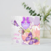 女の子の赤ちゃんシャワーピンクバタフライパープルフローラ2 招待状 (スタンド正面)