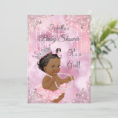 女の子の赤ちゃんシャワーピンクパールアフリカ系アメリカ人 招待状 (スタンド正面)