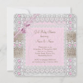 女の子の赤ちゃんシャワーピンクパールボウレースバーラップ2 招待状 (裏面)