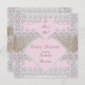 女の子の赤ちゃんシャワーピンクパールボウレースバーラップ3 招待状 (正面/裏面)