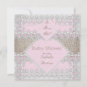 女の子の赤ちゃんシャワーピンクパールボウレースバーラップ3 招待状 (正面)