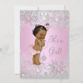 女の子の赤ちゃんシャワーピンク冬ワンダーランドエスニック 招待状 (正面)