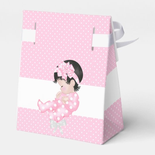 女の子の赤ちゃんシャワーピンク水玉模様かわいいベビーの好意2 フェイバーボックス (裏面サイド)