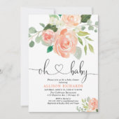 女の子の赤ちゃんシャワーフローラ水彩桃の緑 招待状 (正面)
