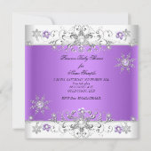 女の子の赤ちゃんシャワー冬ワンダーランドパープルホワイト3 招待状 (裏面)