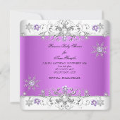 女の子の赤ちゃんシャワー冬ワンダーランドパープルホワイト 招待状 (裏面)