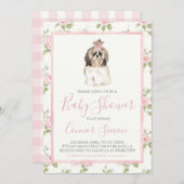 女の子の赤ちゃんシャワー子犬 招待状 (正面/裏面)