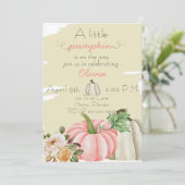 女の子の赤ちゃんシャワー小さなカボチャが途中にある 招待状 (スタンド正面)