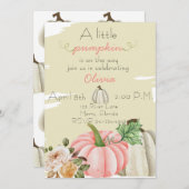 女の子の赤ちゃんシャワー小さなカボチャが途中にある 招待状 (正面/裏面)