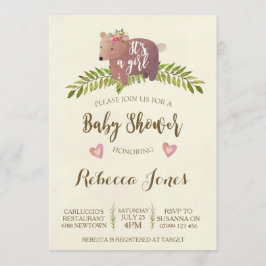 女の子の赤ちゃんシャワー招待ウッドランド女の子だ 招待状