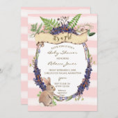 女の子の赤ちゃんシャワー招待森うさぎバニー 招待状 (正面/裏面)