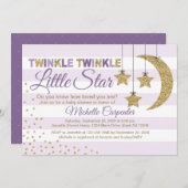 女の子の赤ちゃんシャワー招待状きらめく小さな星紫 招待状 (正面/裏面)