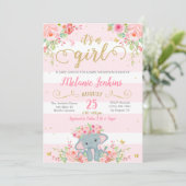 女の子の赤ちゃんシャワー招待状、象の赤ちゃんシャワー 招待状 (スタンド正面)