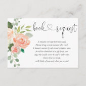 女の子の赤ちゃんシャワー本のリクエスト、桃の赤面ピンクen エンクロージャーカード (正面)